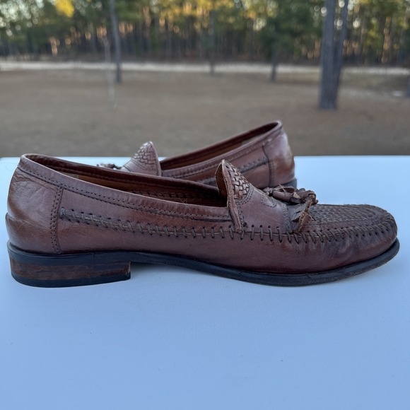 Bostonian Loafers Mens 7.5 Brown Woven Leather Kiltie Tassel Slip on Dress Shoes - Picture 5 of 9